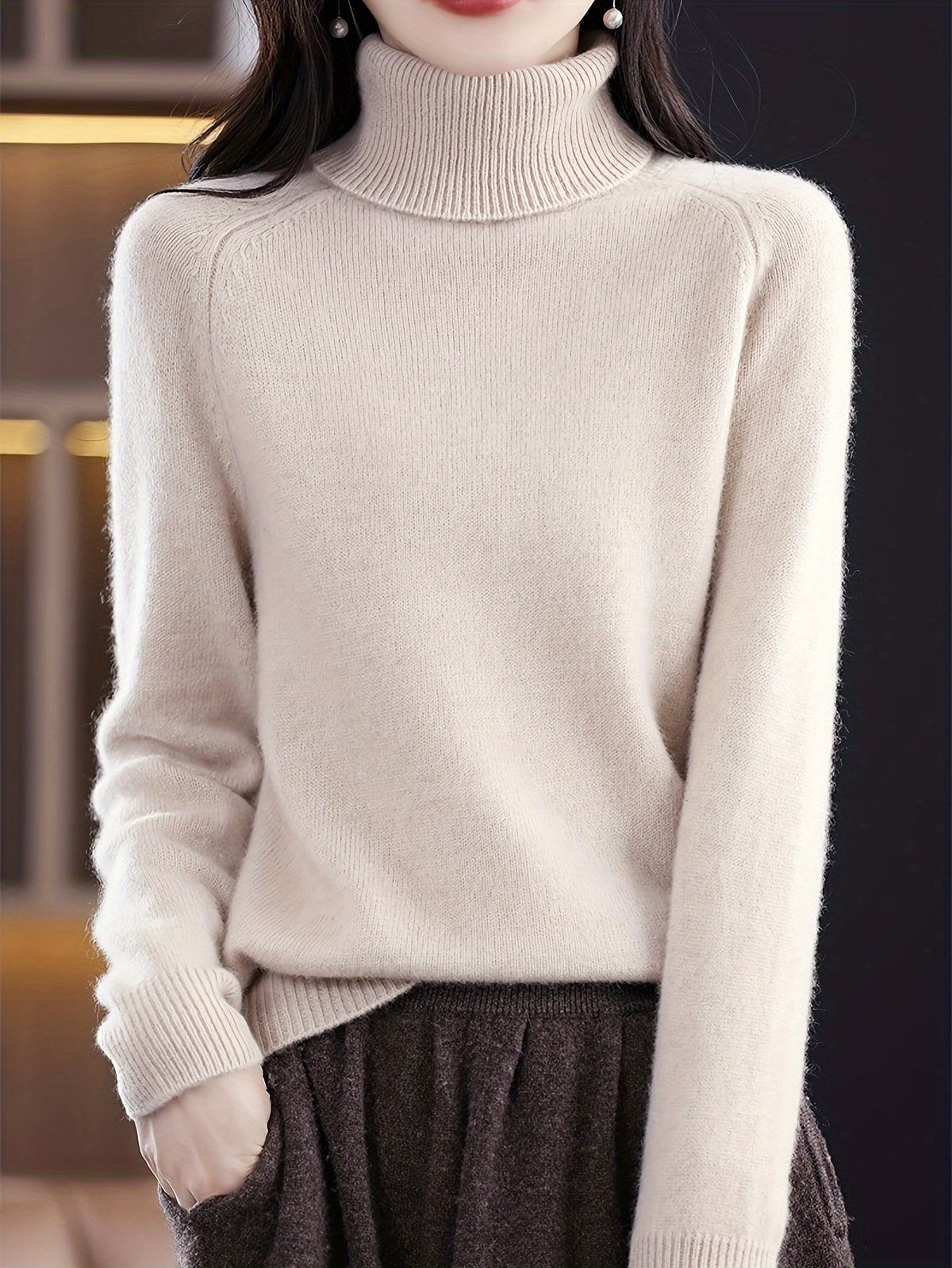 Women's Loose Fit Lapel Collar Knit Pullover Sweater - Casual Long Sleeve Solid Color Stretch Top for Fall Winter S-XXL
