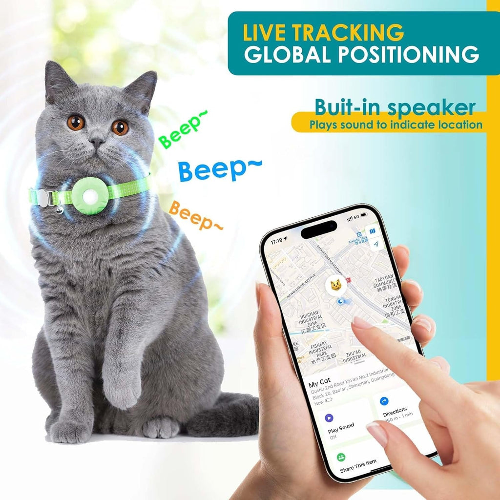 Cat Tracker Lightweight GPS Tracker for Cats – Works with Apple Find My & Android Find My Device, Real-Time Location, No Monthly Fee, Smart Zone Alerts, Anti-Loss Pet Tracking Device for Cat Collar