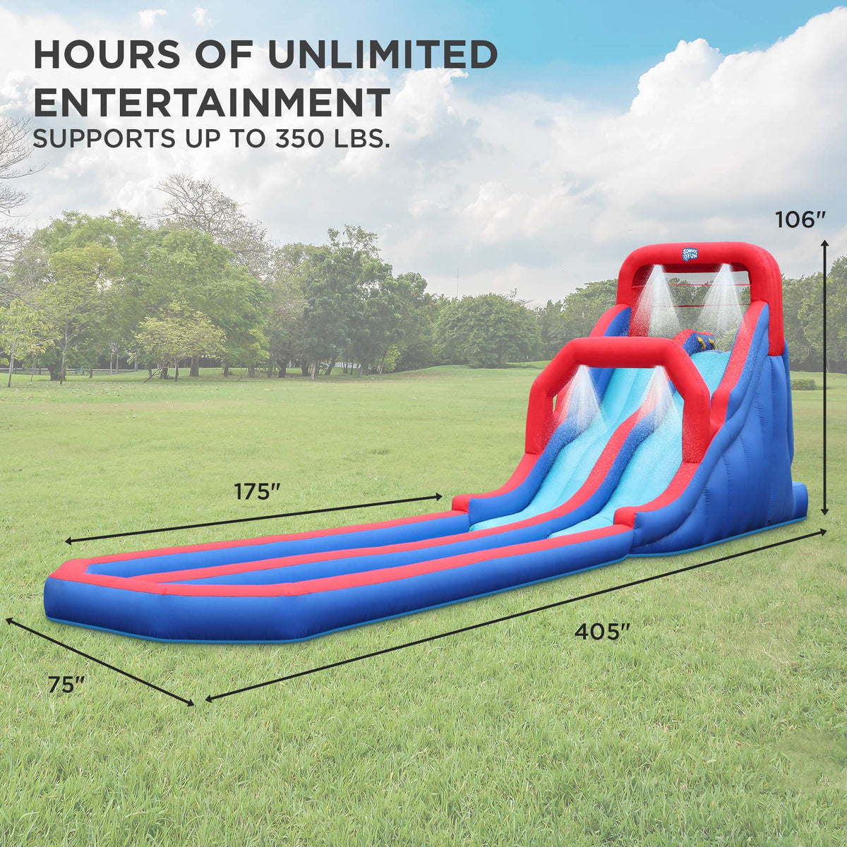 Inflatable Water Slide Park with Dual Racing Slides & Climbing Wall, Kids Backyard Water Park with Splash Pool, Puncture-Resistant Nylon, Holds Up to 350 lbs, Air Pump Included - Summer Outdoor Fun
