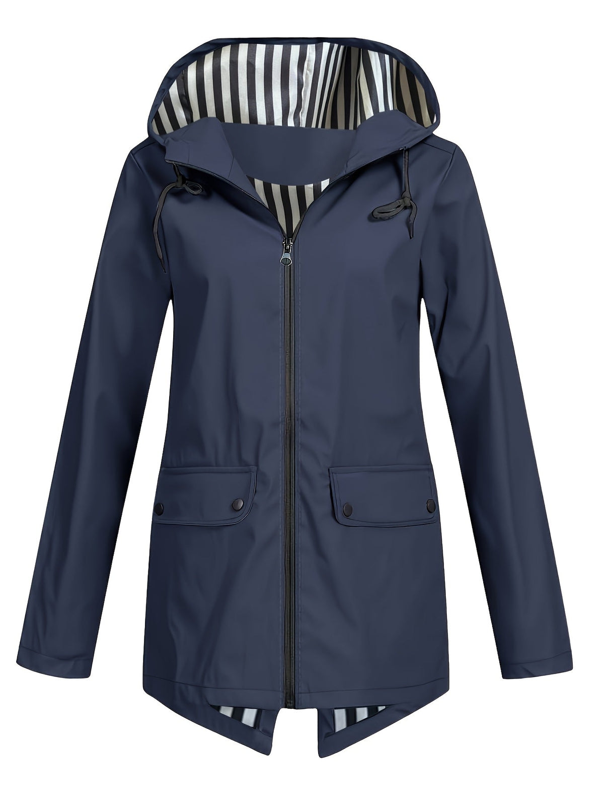 Women's Striped Lined Hooded Windbreaker Jacket Fall Winter Zip Up Outerwear – 8 Colors Sizes S-XXL Lightweight Water-Resistant