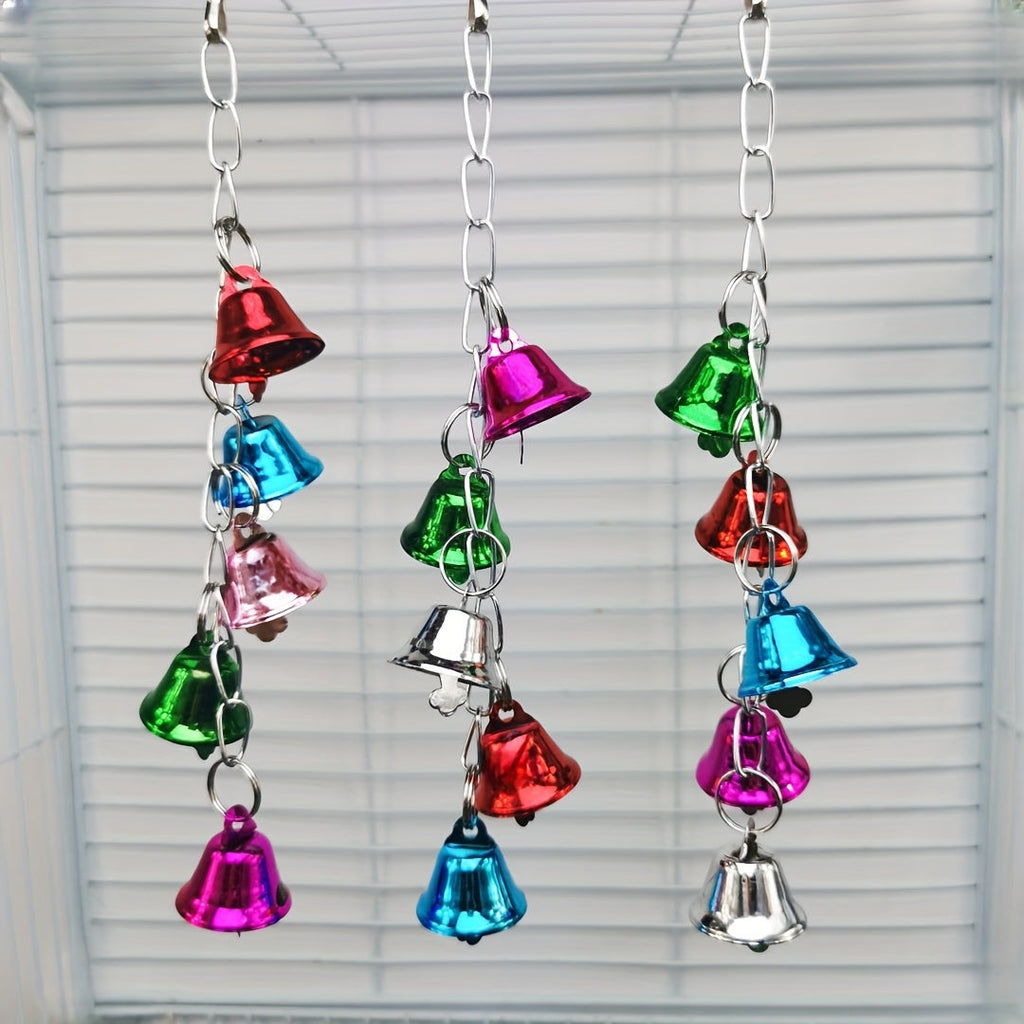 Parrot Bell Toy Hanging Swing Bird Cage Accessory Colorful Random Color Interactive Chew Toy for Cockatiels Budgies Parakeets Lovebirds Small Parrots – 1pc