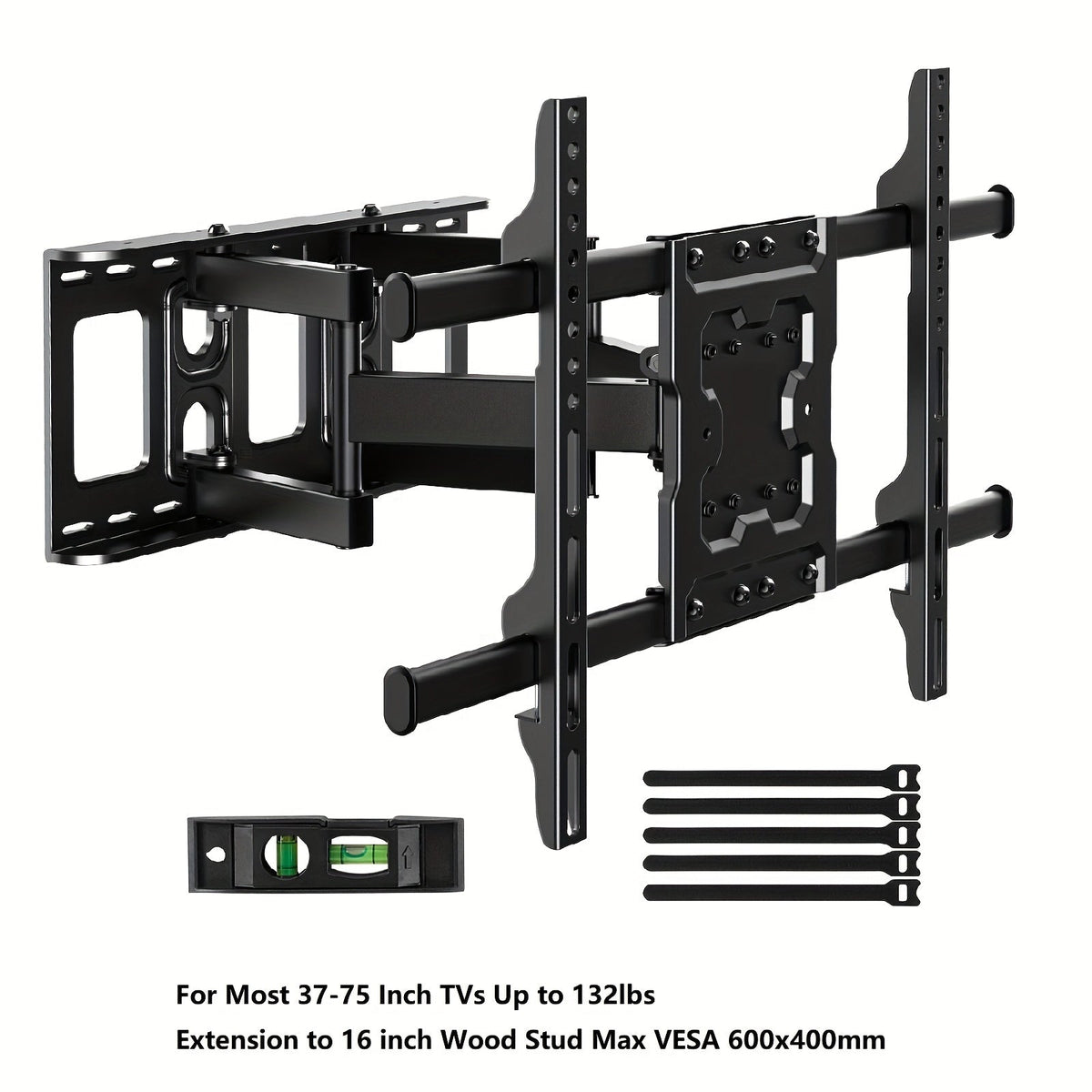 Full Motion TV Wall Mount 37-75 Inch Dual Arm Articulating Swivel Tilt Rotation VESA 600x400mm 132 lbs for OLED LCD LED Flat Curved TVs 24 Inch Extension