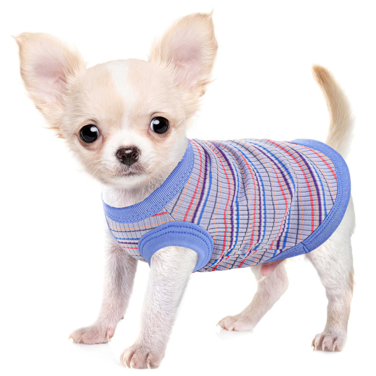 Pink Striped Ribbed Dog Vest Tank Top for XS and Small Dogs - Soft Sleeveless Pullover All-Season Pet Apparel, Comfortable Casual Dog Tank Top for Toy Breeds and Puppies