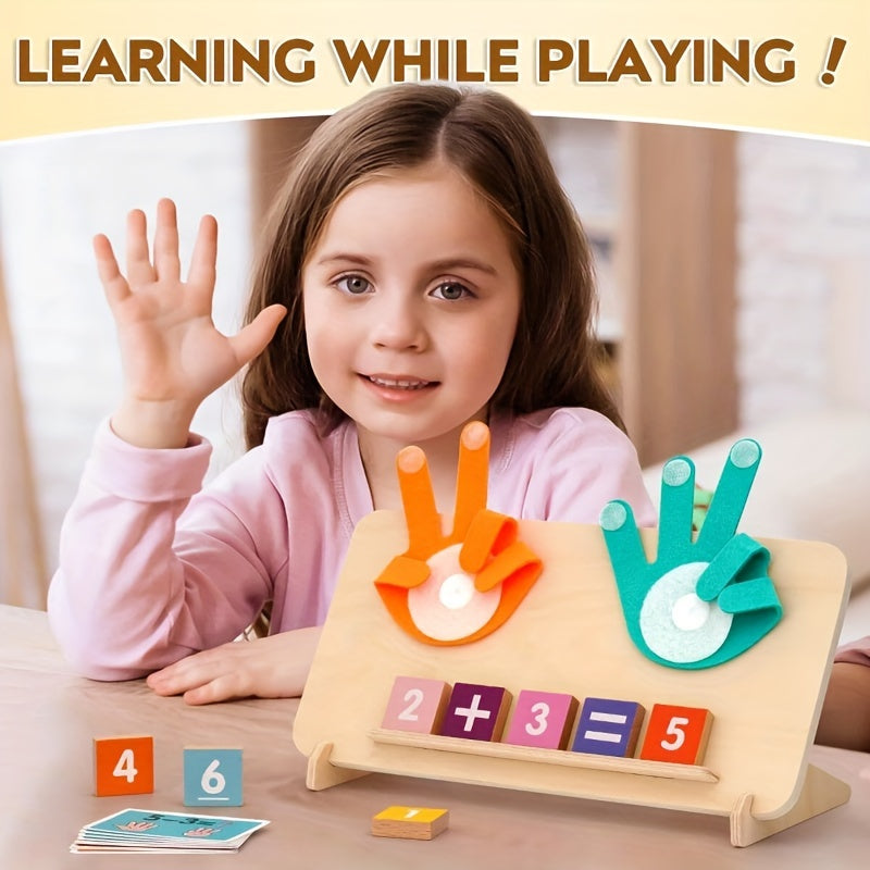Kids Finger Math Counting Board Set – 13 Digit Blocks, 10 Cards, 2 Bases & Bracket, STEM Addition Subtraction Learning Toy, Preschool Gift for Christmas Halloween