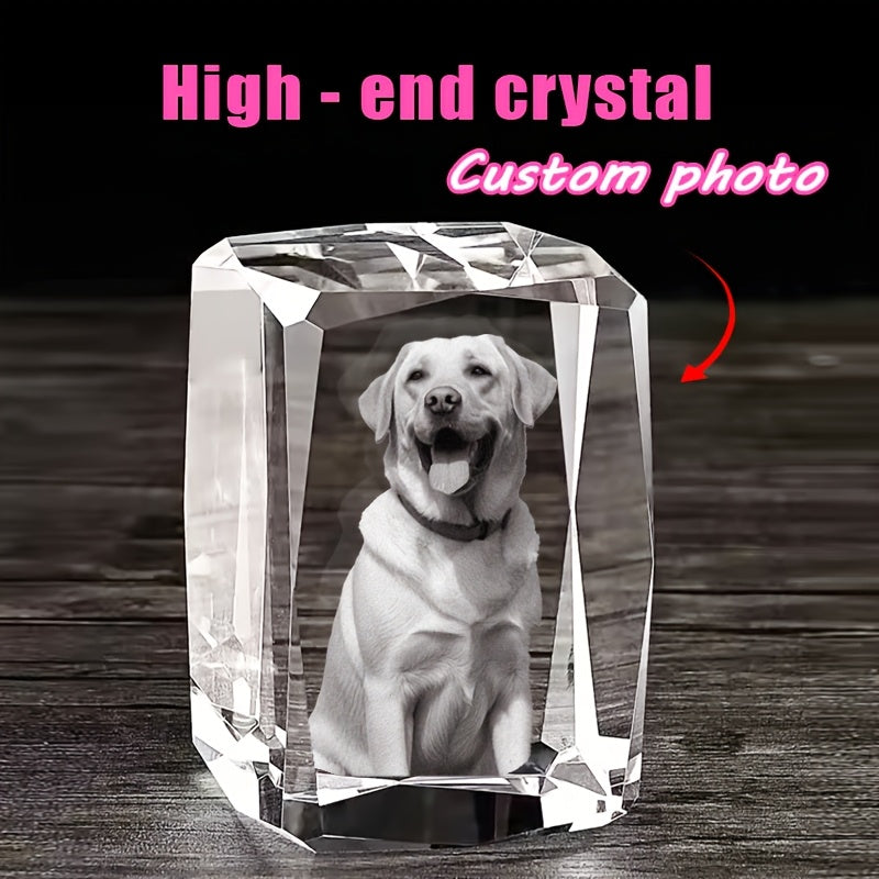 Custom Pet Crystal Carving Memorial Keepsake – Personalized 3D Photo Engraved Crystal Souvenir for Dogs & Cats, High-Transparency Relief Crystal Gift for Pet Loss, Home Decor & Remembrance