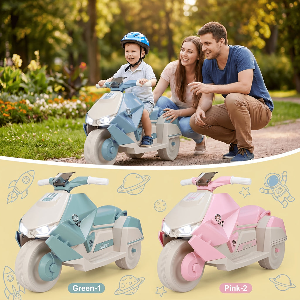6V Battery Powered Kids Ride On Motorcycle Toy for Boys Girls Ages 3-6 with LED Lights Interstellar Music Realistic Engine Sounds All-Terrain Tires USB MP3 Support Pink Blue Green Birthday Gift