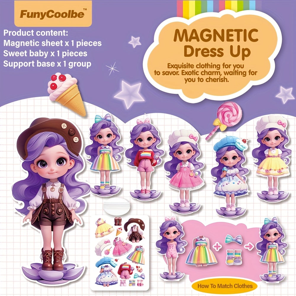 Princess Dress-Up Magnetic Sticker Quiet Book for Girls Age 3+, Reusable DIY Magnetic Princess Paper Doll Playset with Cute Cartoon Characters, Fridge Magnet Activity Toy, Christmas Halloween Birthday Gift