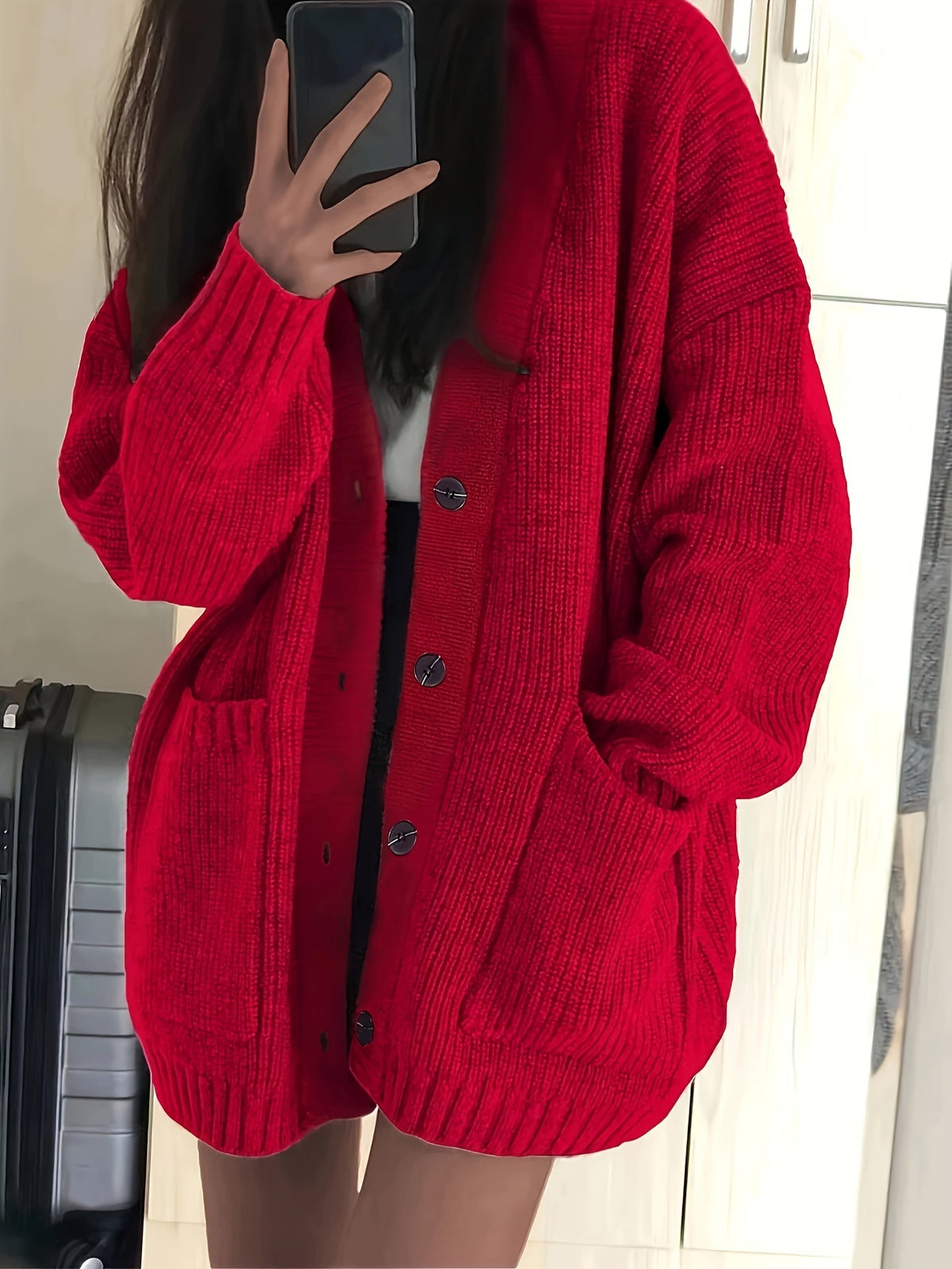 Oversized Ribbed Knit V-Neck Button Down Cardigan Sweater Women Fall Winter Casual Cozy Layering Outerwear