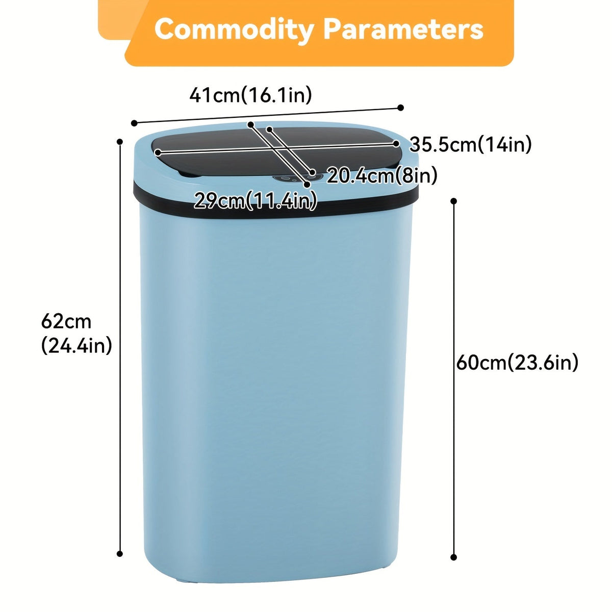 13 Gallon Touchless Trash Can 50L Automatic Motion Sensor Garbage Can Stainless Steel & Plastic for Kitchen Office Bedroom Living Room – 11 Colors
