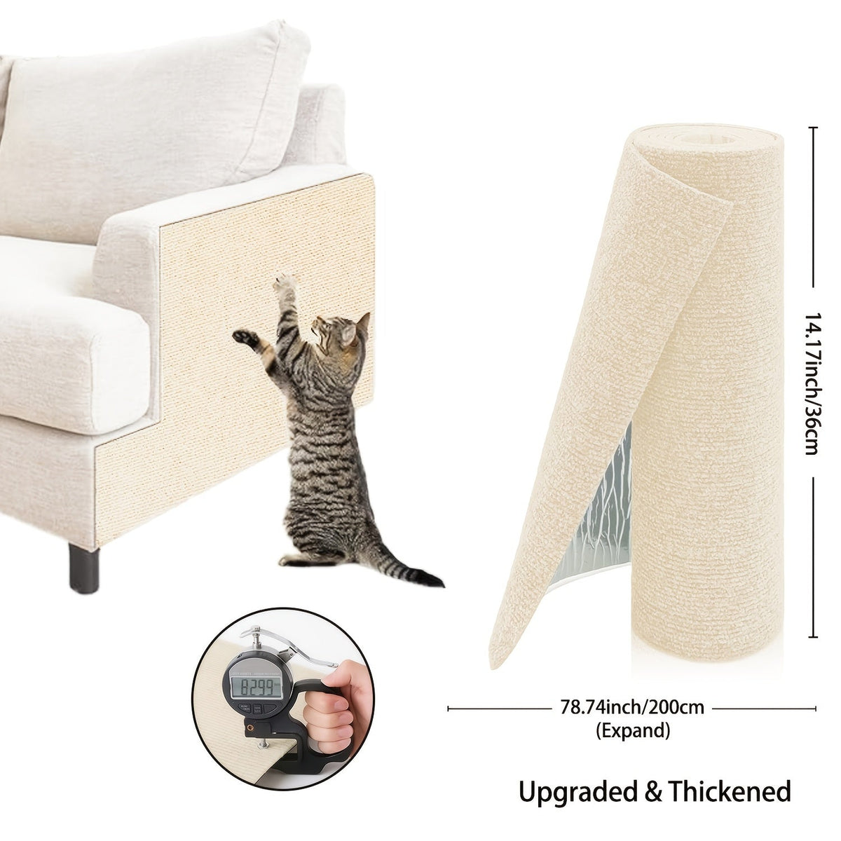 Cat Scratch Furniture Protectors Self-Adhesive - Trimmable Sofa & Wall Scratch Guards, Durable Cat Scratching Deterrent Pads for Couch, Chair, Door Frame