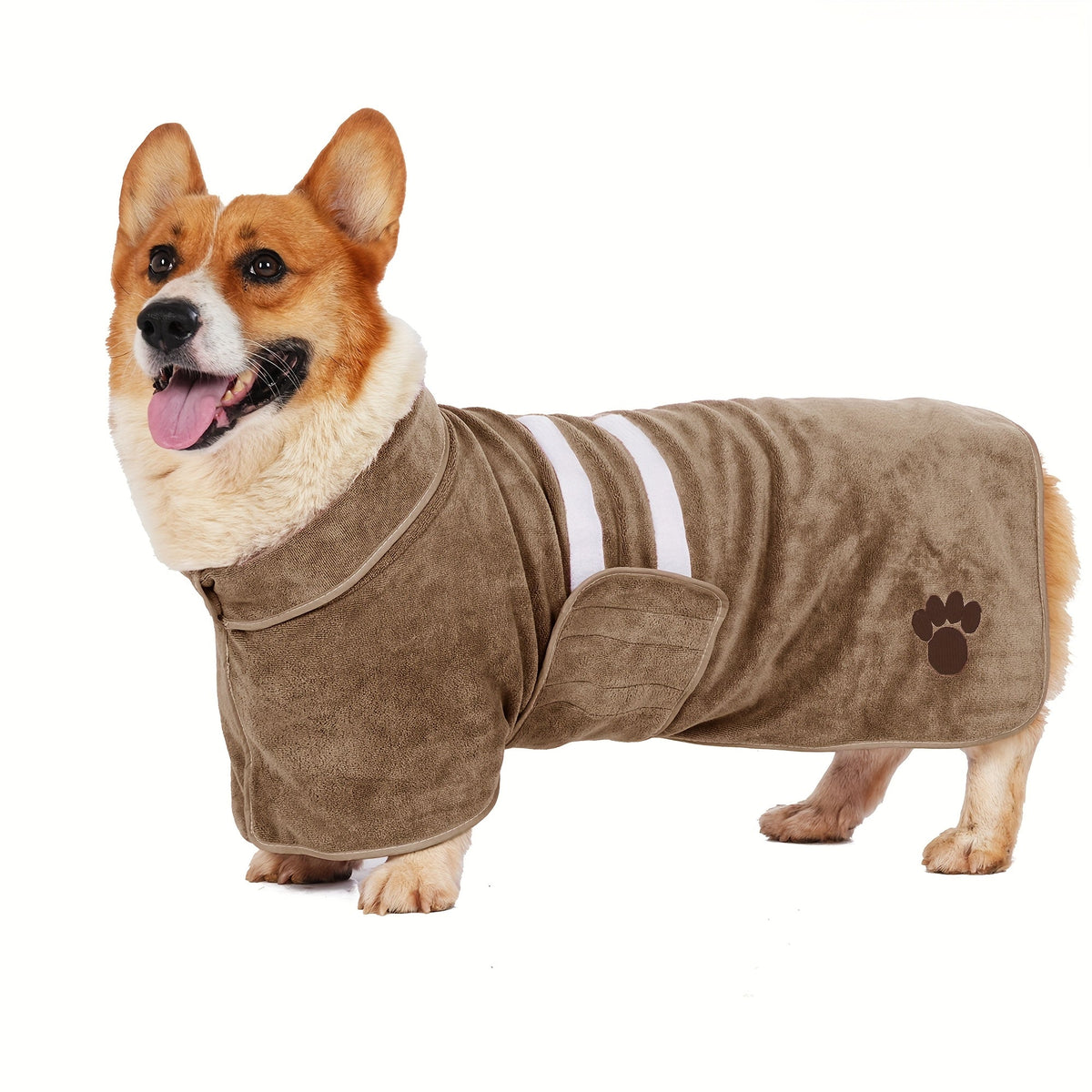Quick-Drying Dog Bathrobe with Paw Print Embroidery – Super Absorbent Pet Towel Robe with Adjustable Belly Band, Ultra-Soft Microfiber, Sizes XS–3XL, 5 Colors for Dogs After Bath & Grooming