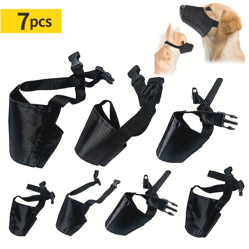 Dog Muzzle 7Pcs Adjustable Set - Breathable Mesh Anti-Bite Anti-Bark Face Cover for Small Medium Large Dogs, Front Opening Easy Chewing Water Friendly Design