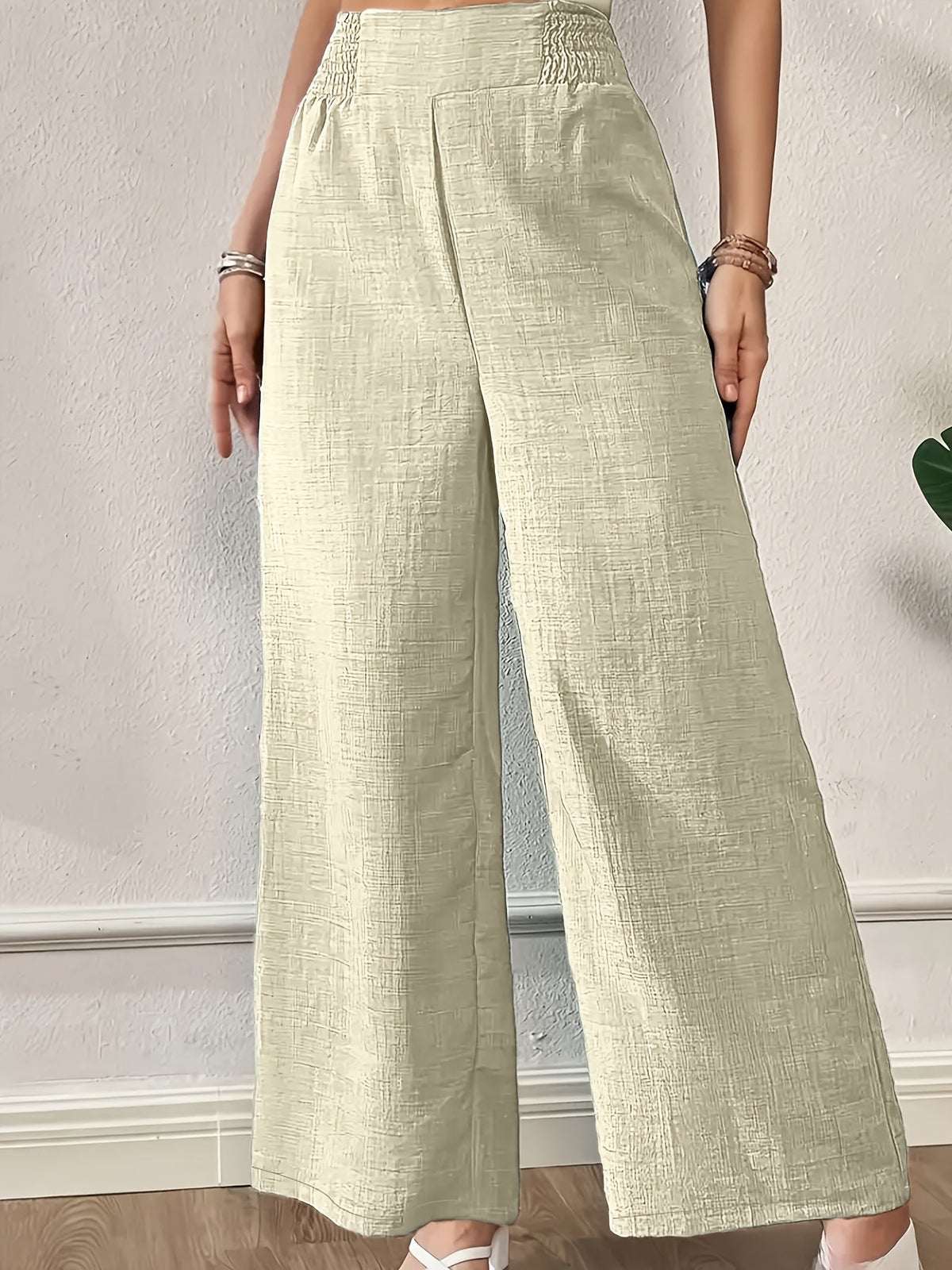 Women's High Waist Wide Leg Pants Elastic Waist Straight Leg Trousers | Elegant Casual Office Formal Wear Light Blue Black Navy Pink S M L XL XXL