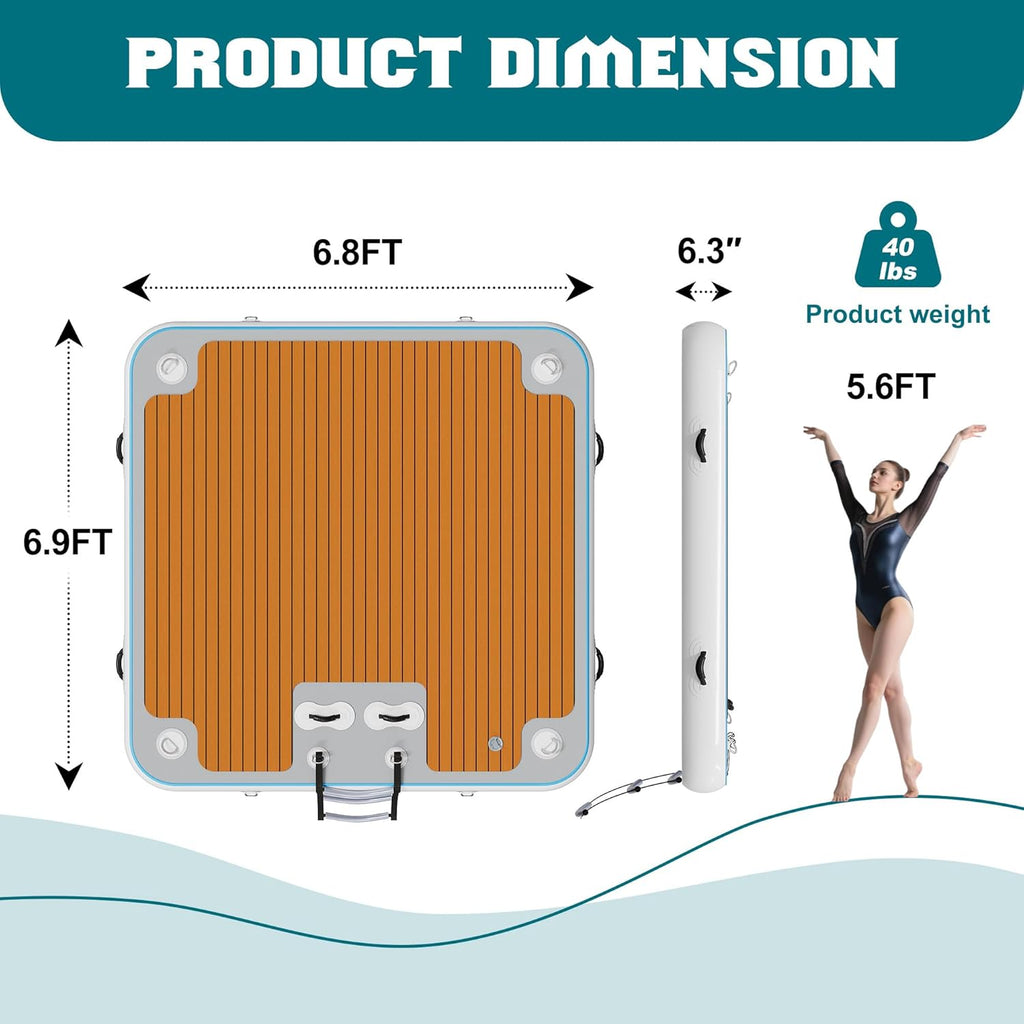 Inflatable Floating Dock Platform for Lake – Modular 12FT×6FT Drop Stitch PVC Swim Platform with D-Rings, Rope Ladder & Hand Pump, Non-Slip Water Mat for Adults & Kids
