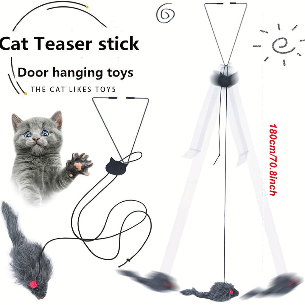 Hanging Cat Toys 2-Pack Adjustable Interactive Teaser Toy for Indoor Cats Kittens Door Knob & Cage Mount Dangling Cat Entertainment Toy Set