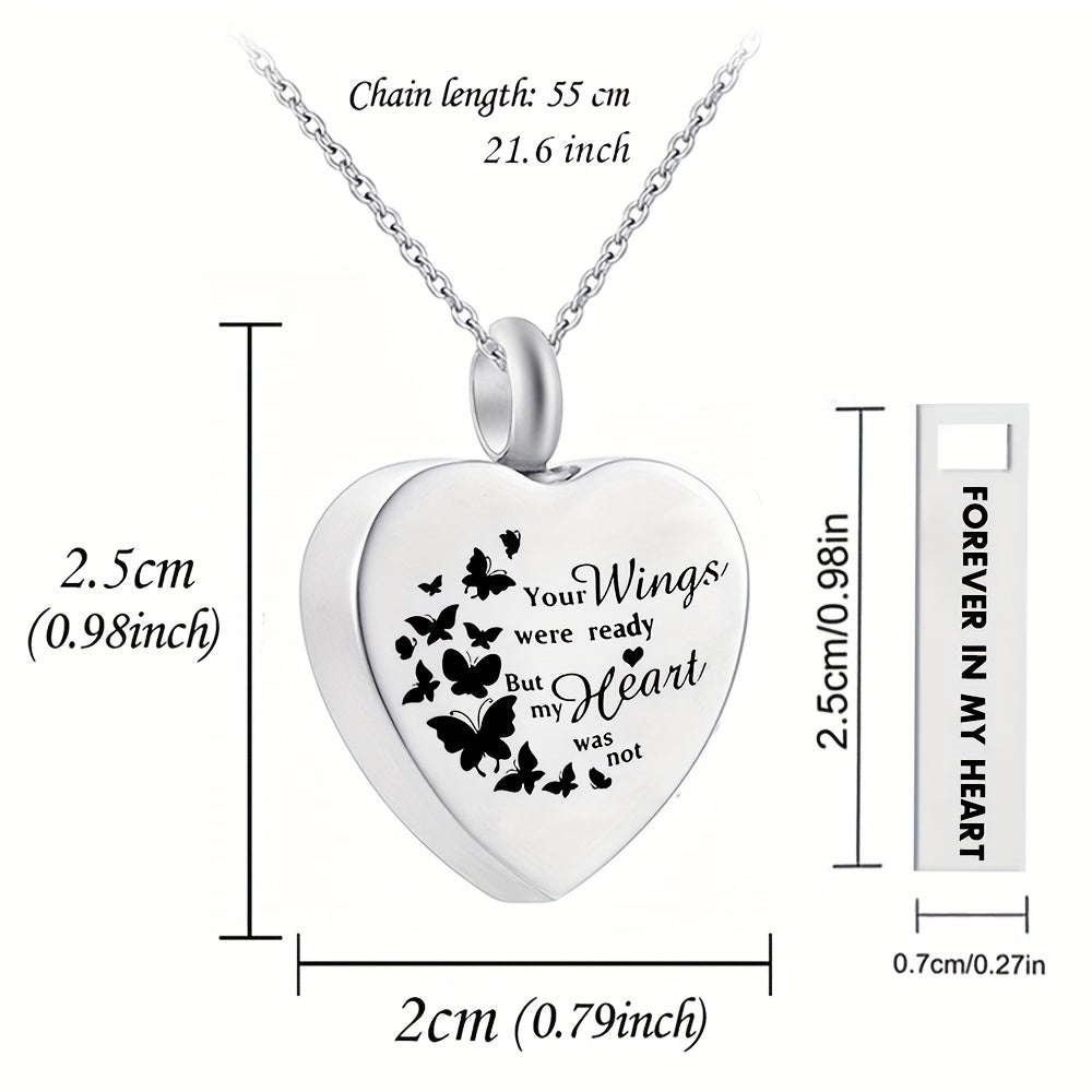 Heart Cremation Urn Necklace 2 Pack - Keepsake Jewelry for Human & Pet Ashes, Sharing Memorial Ashes Holder Pendant Set, Your Wings Were Ready But My Heart Was Not