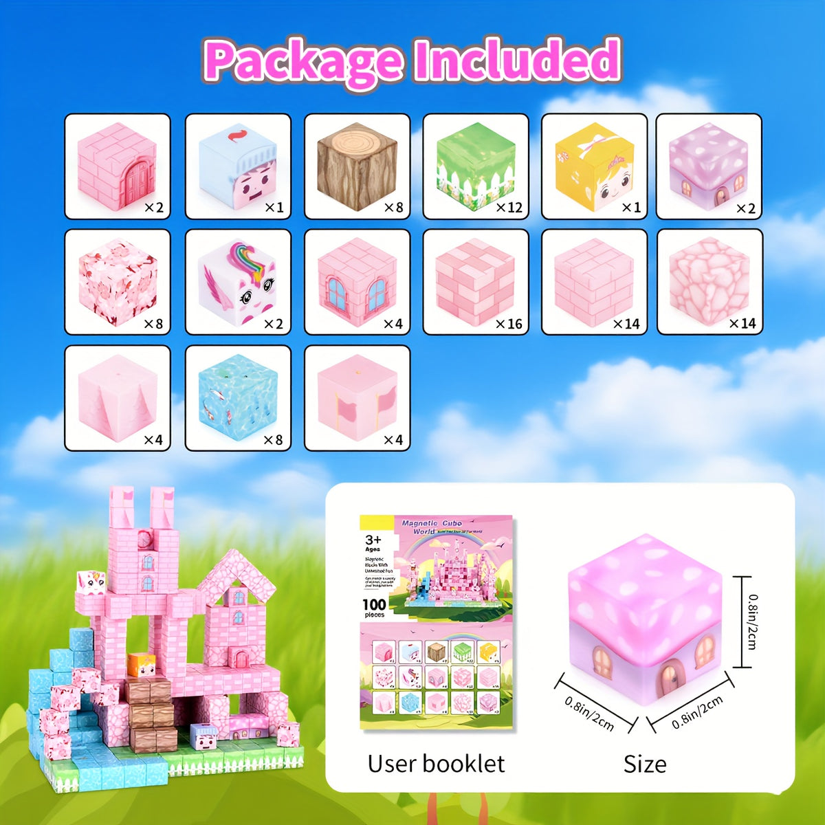 Magnetic Building Blocks 100 Pcs Sakura Snow Castle Kids STEM DIY Construction Toy Creative Educational Magnet Tiles for Children Ages 3+ Birthday Christmas Gift Set Boys Girls Toddlers