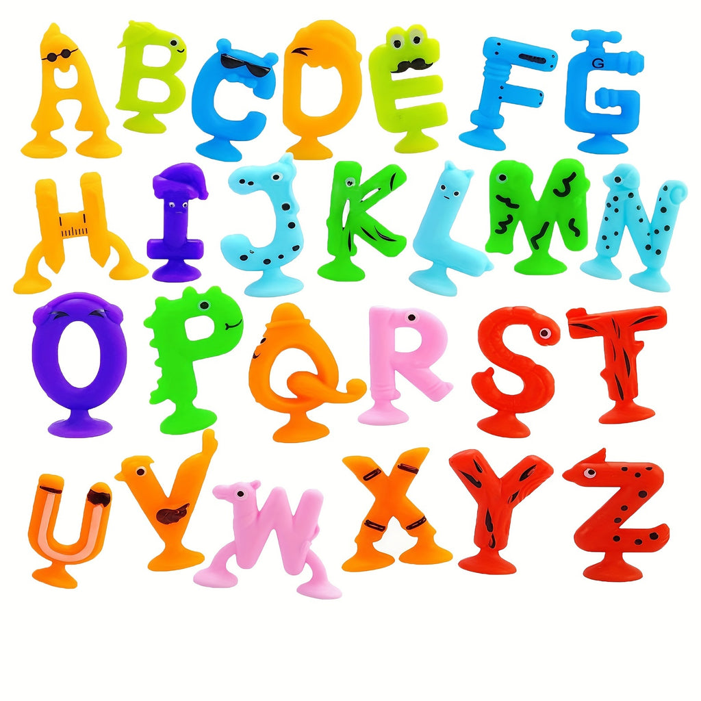 26 Piece Multicolor Rubber Alphabet Letters with Suction Cups Educational Spelling Learning Toy ABC Letter Game for Toddlers Kids Bath Toy Wall Toy Birthday Christmas Gift