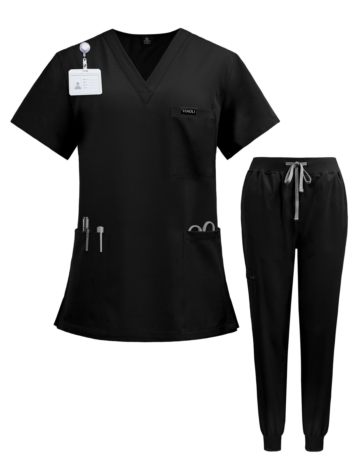 Women's Scrub Set Nursing Uniform - V-Neck Short Sleeve with Pockets, Wrinkle Resistant Machine Washable, 7 Colors S-XXL, Professional Healthcare Nurse Scrubs for Women