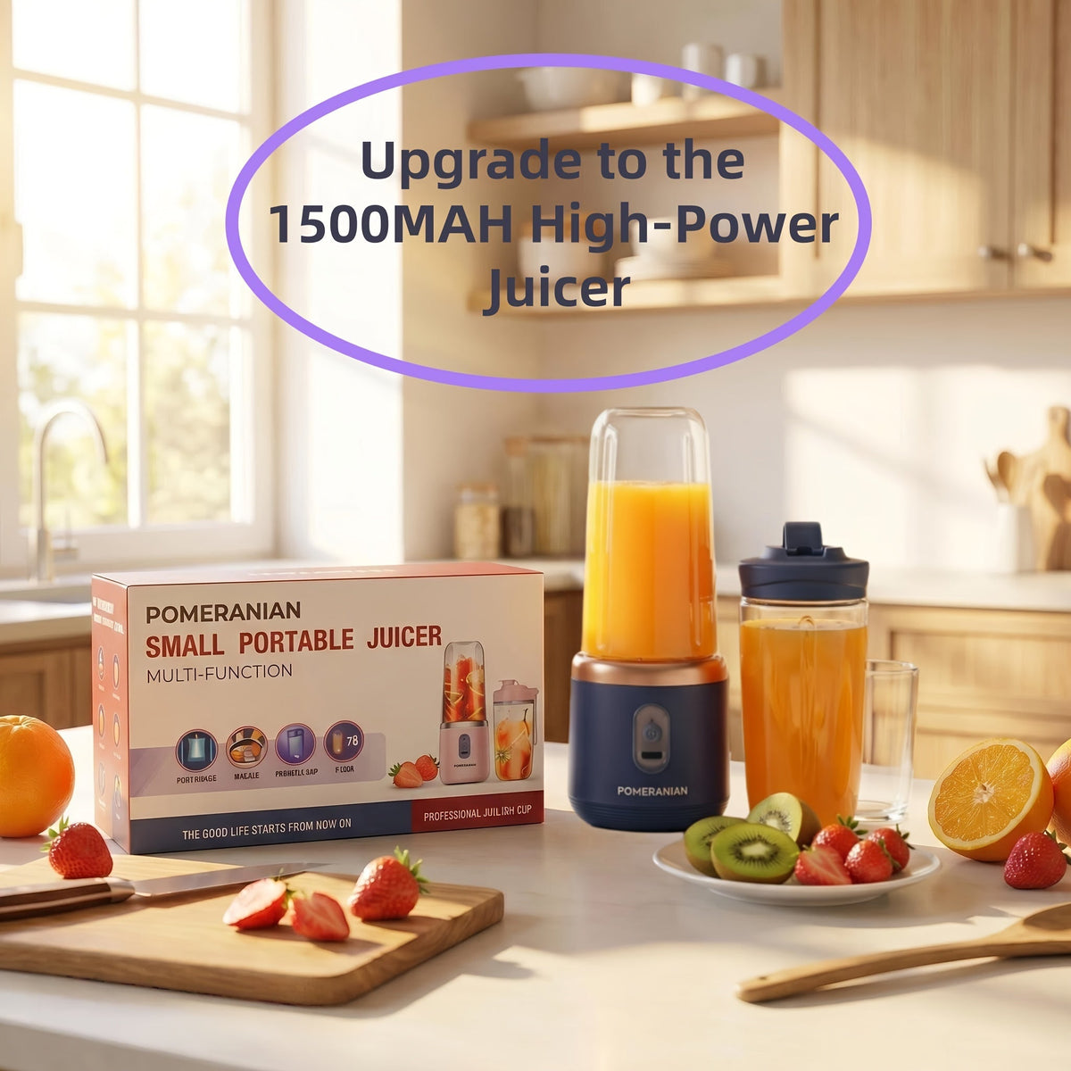Portable Personal Blender Juicer 1500mAh USB Rechargeable – Food Grade ABS Double Cup Fruit & Vegetable Smoothie Maker, Multifunctional Mini Juicer for Home, Travel & Gym, Gift Box Included
