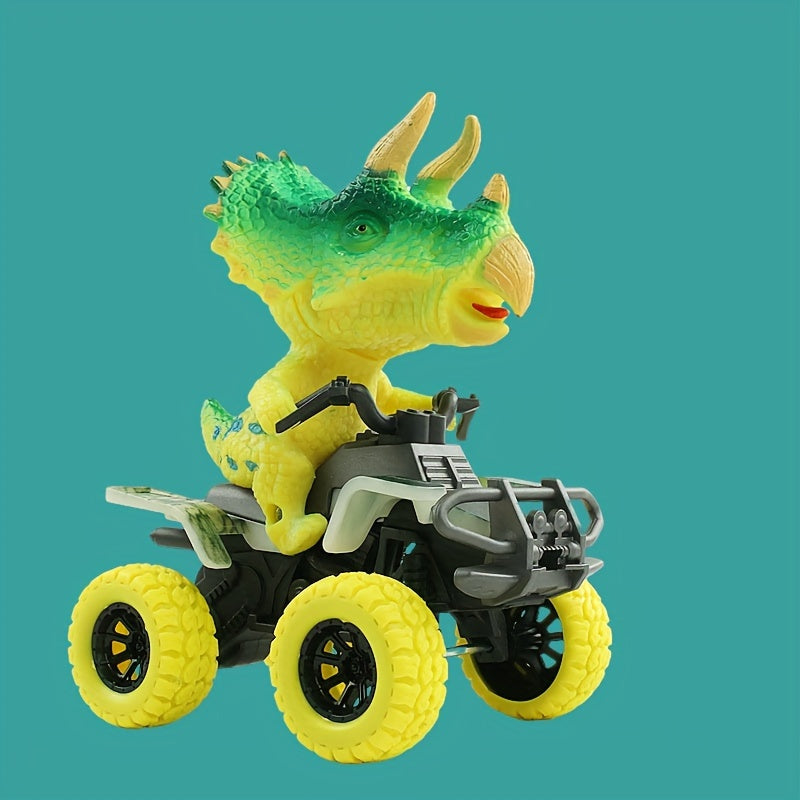 Dinosaur Inertia Toy Car T-Rex & Triceratops Off-Road Vehicle for Kids – Durable Plastic Friction-Powered Dinosaur Truck – Imaginative Play Toy for Toddlers & Boys Ages 3+ – Black Green Orange