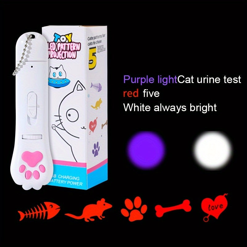 Cat Teaser Projection Pen USB Rechargeable - Rotating Gear Pattern Projector Toy for Cats, LED Light Chase Toy with White Flashlight, Interactive Cat Toy Pen