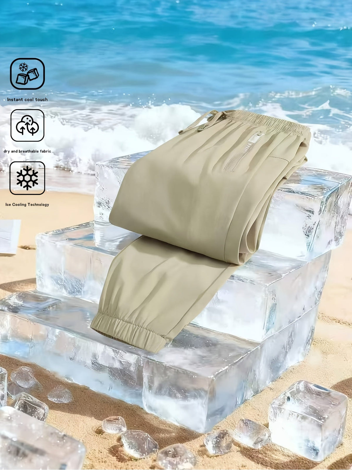 Women's Quick-Dry Ice-Feel Ankle Pants – Cooling Technology Breathable Elastic Waist Drawstring Summer Pants for Outdoor & Casual Wear