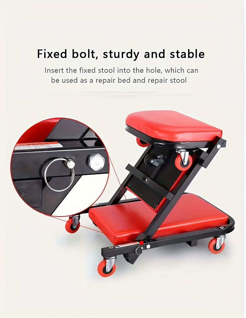 36 Inch Folding Mechanic Creeper Z-Crawl Board with 6 Swivel Wheels – Adjustable Load Board Car Crawl Seat with Tool Kit, Deck Repair & Tire Repair Accessories, DIY Auto Mechanic Gift for Men, Husbands & Car Enthusiasts