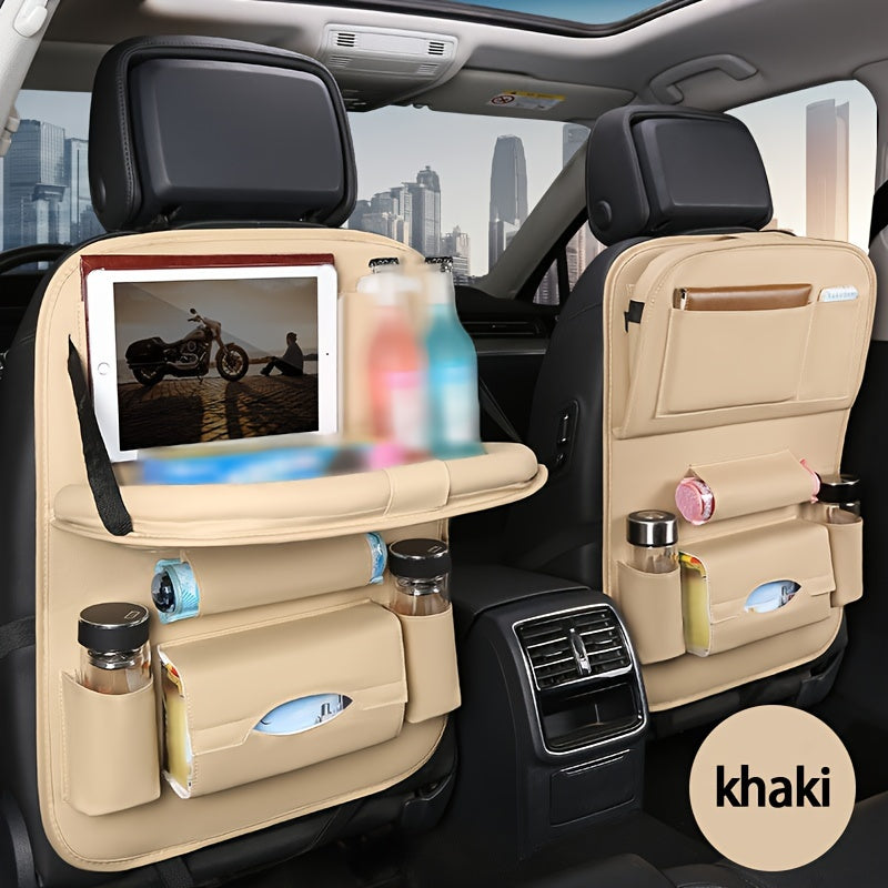 Car Back Seat Organizer with Foldable Table Kick Mats – All-in-One Vehicle Storage with Laptop Station, Cup & Umbrella Holders, Tissue Box, Eating Tray for Family Road Trips, 6 Colors