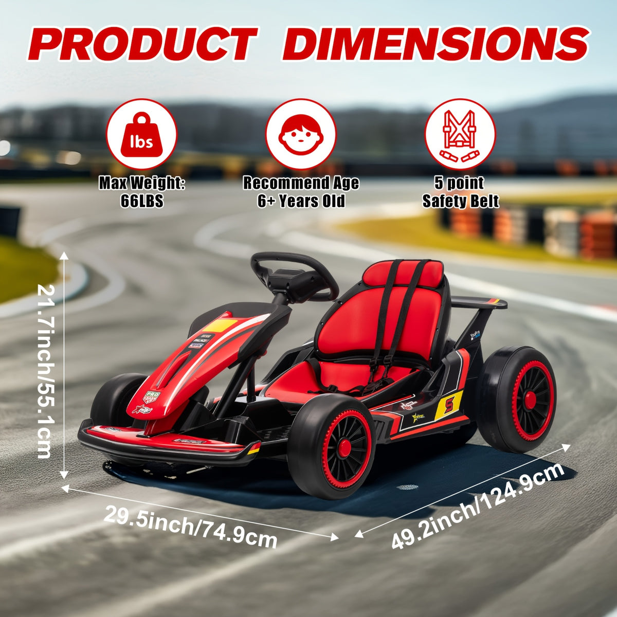 MUKIDY 24V Electric Go-Kart for Kids - 250W Drift Cart for Ages 6-12, All-Terrain EVA Wheels, 5-Point Safety Belt, Soft Start, Music & Horn, Battery Powered Outdoor Ride-On Toy | Best Gift for Boys Girls