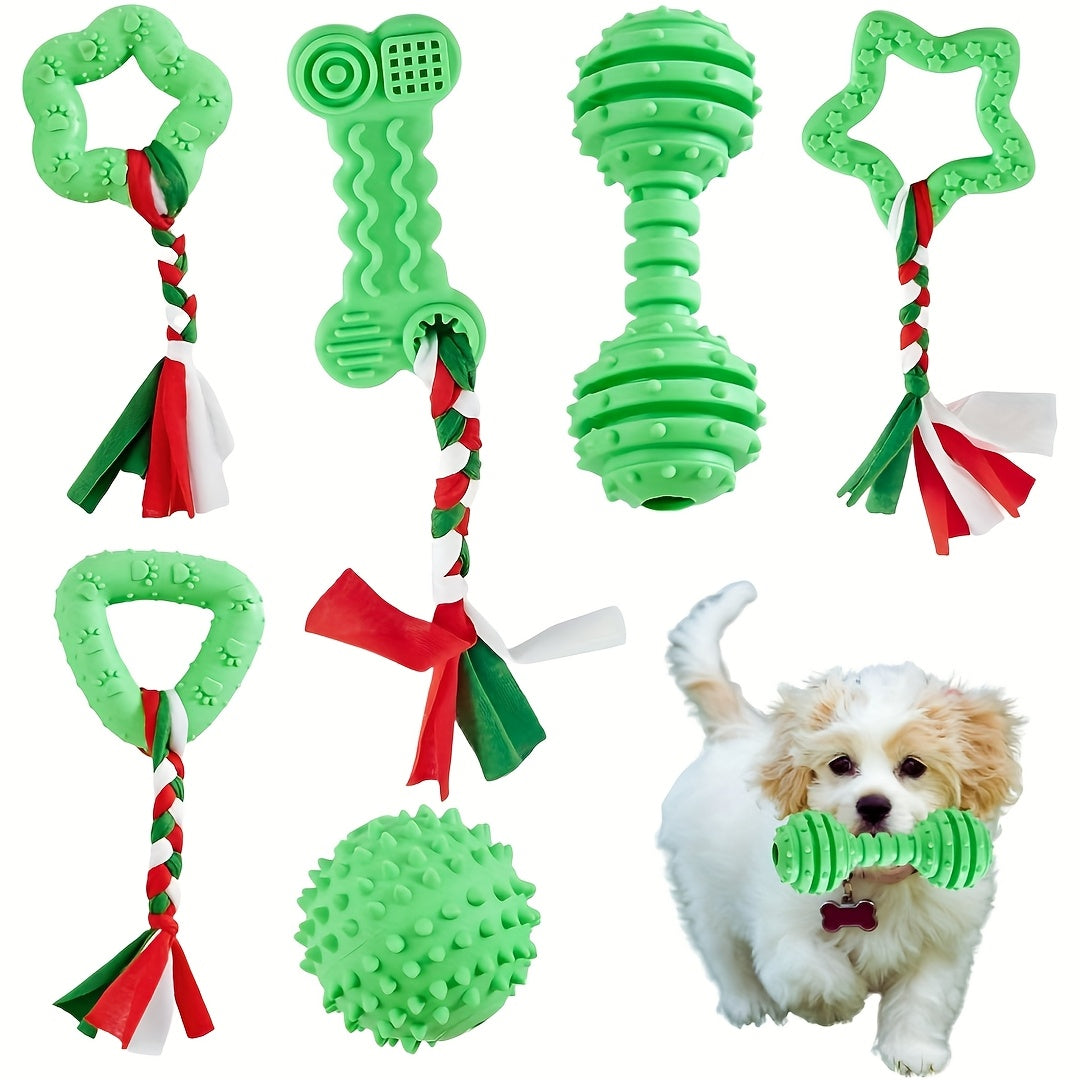 Soft Rubber Dog Chew Toys 6pcs – Teething Toys for Small Dogs, Interactive Teeth Cleaning Chew Set, 4 Colors: Purple, Green, Blue, Pink
