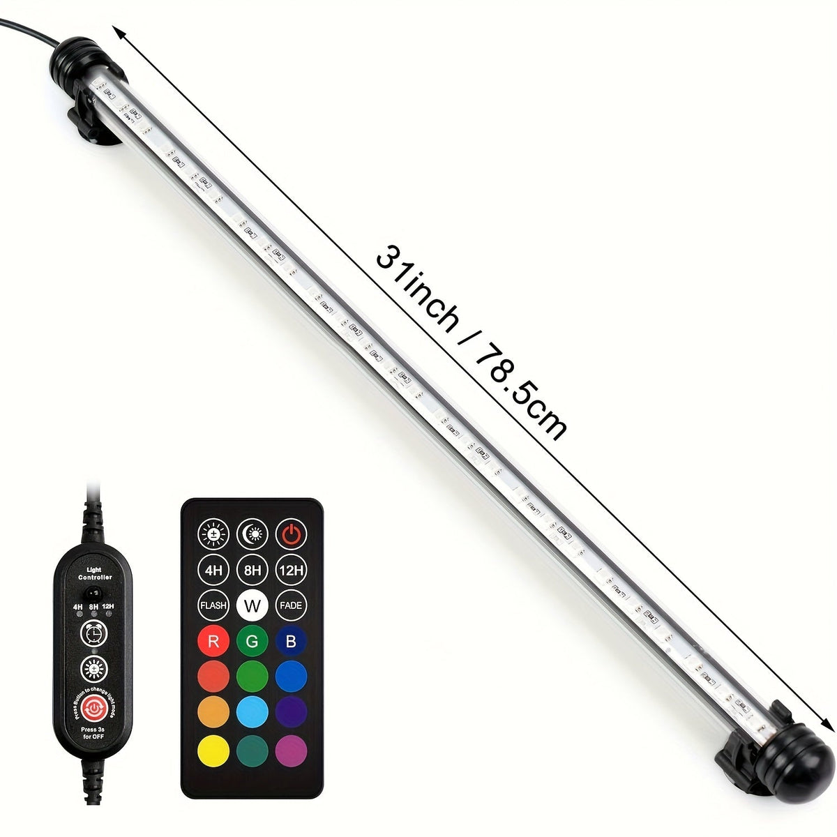Submersible LED Aquarium Light Multicolor Underwater Fish Tank Light 7.5" to 35" - Multiple Sizes 9 to 66 LEDs for Freshwater Saltwater Aquarium Decoration