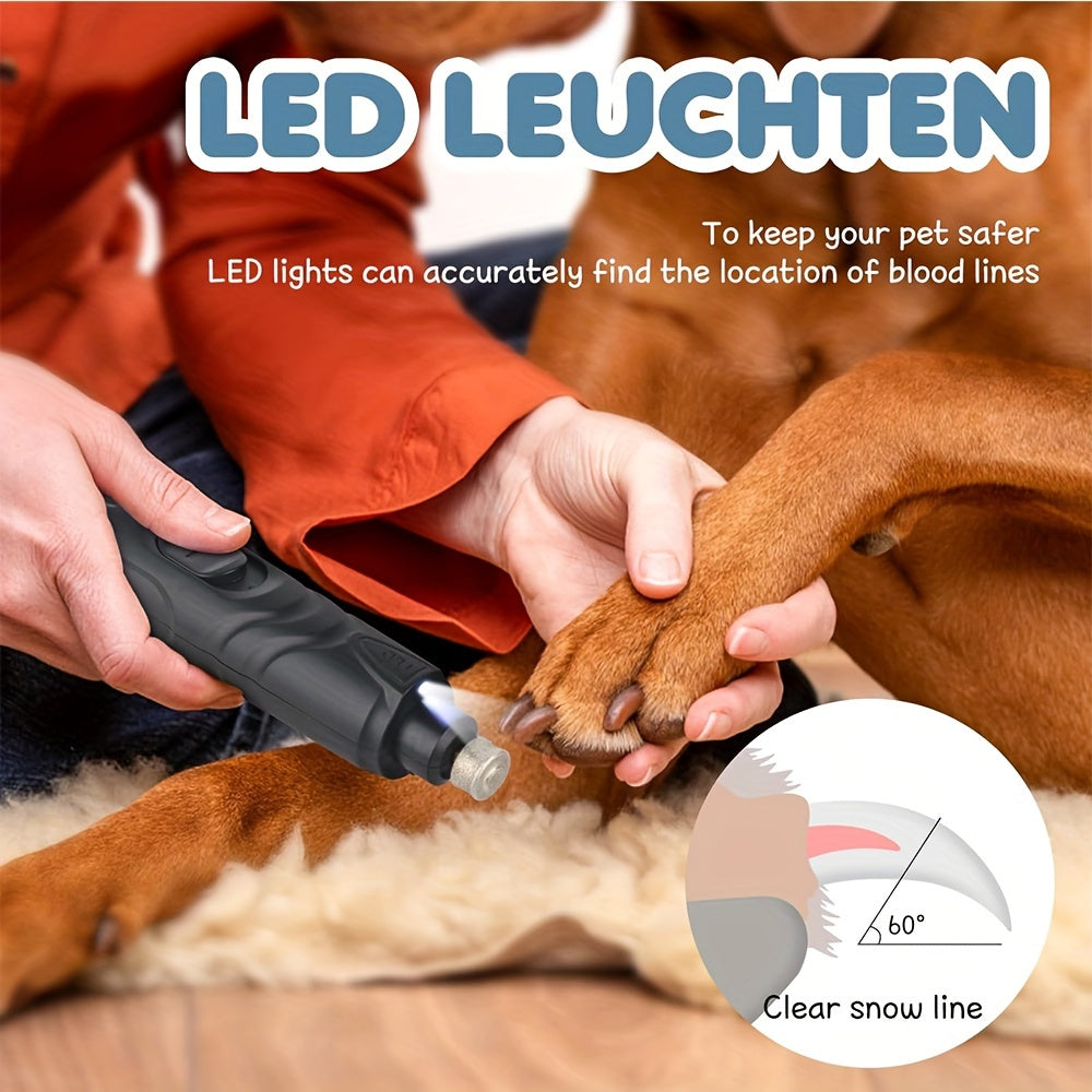 Dog Nail Grinder with LED Light - Quiet Rechargeable Pet Nail Grinder 2-Speed Painless Nail Trimmer for Large Small Dogs, USB Charging with Grinding Wheel