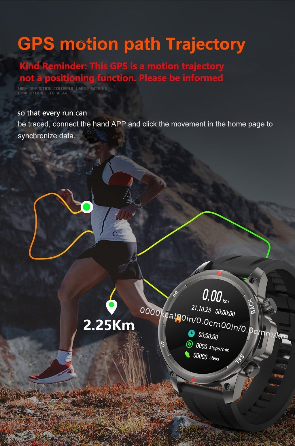 GPS Smartwatch for Men – 360×360 HD Screen, AI Voice, Wireless Calling, NFC, Compass, LED Lighting, Motion Trajectory, Outdoor Sport Fitness Tracker, Father's Day Gift