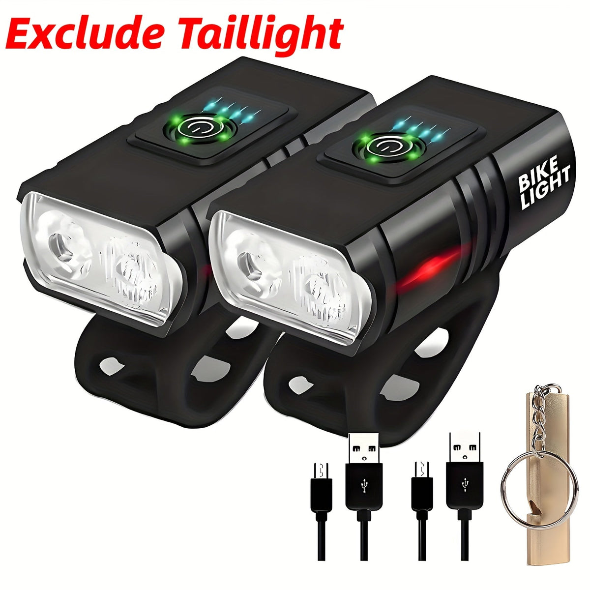 USB Rechargeable LED Bike Light Set with Whistle – 1500 Lumen 6+4 Modes Front & Rear Bicycle Lights, Power Display, Portable Safe Night Cycling Headlight & Taillight