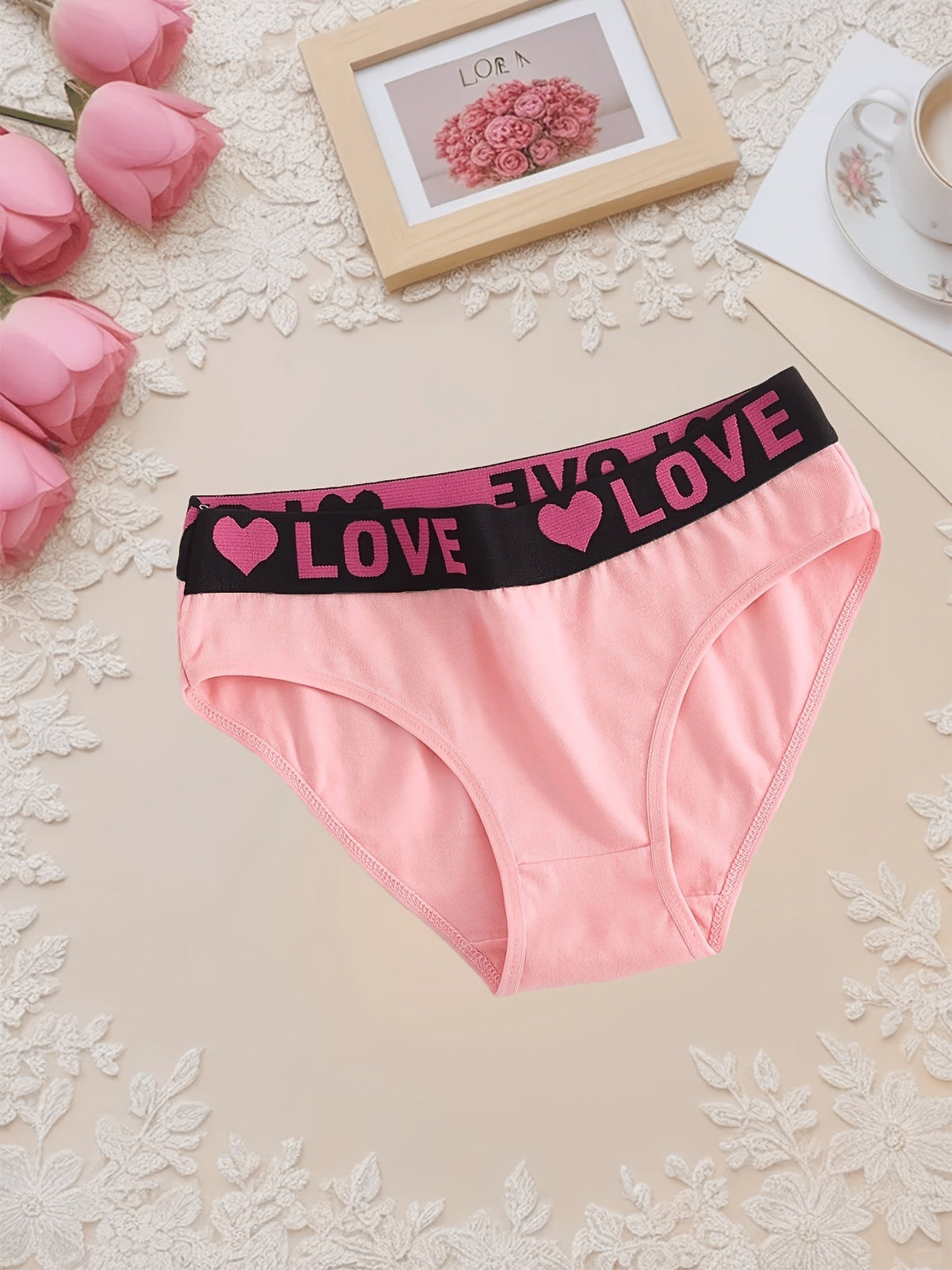 10-Pack Women's Cotton Panties Heart Print Breathable Soft Briefs Wide Waistband S-5XL Plus Size Ladies Underwear