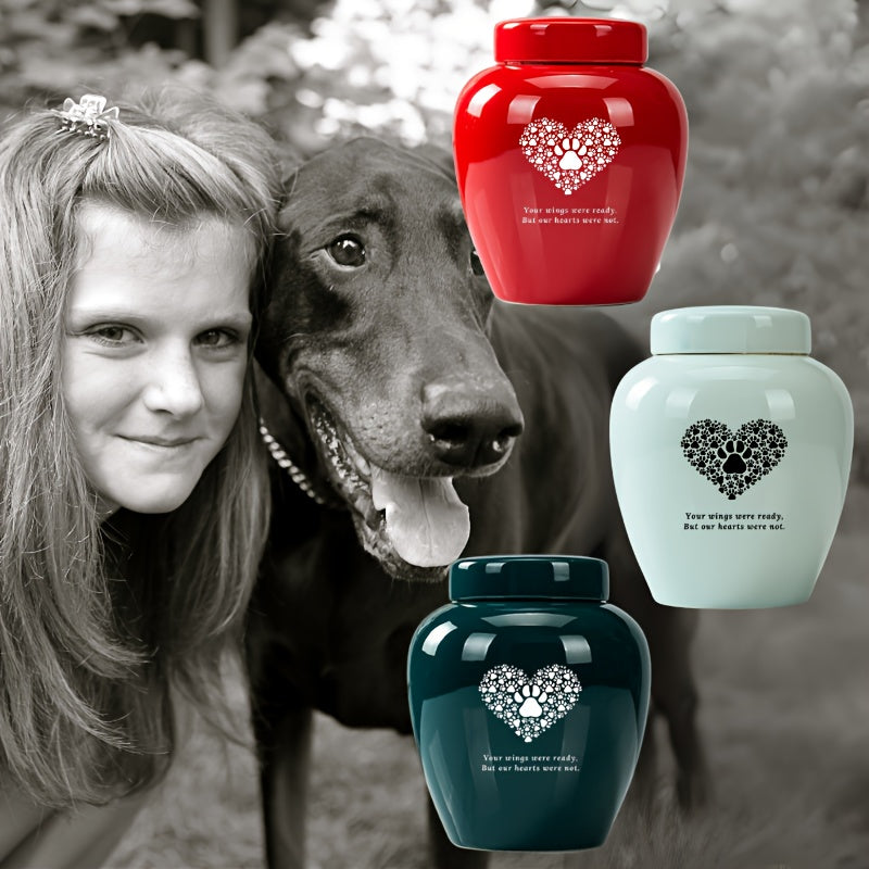 Ceramic Pet Memorial Urn Large Capacity - High-Grade Dog and Cat Cremation Keepsake Urn, Your Wings Were Ready But Our Hearts Were Not Engraved, Durable Pet Loss Grief Comfort Urn, Dark Green