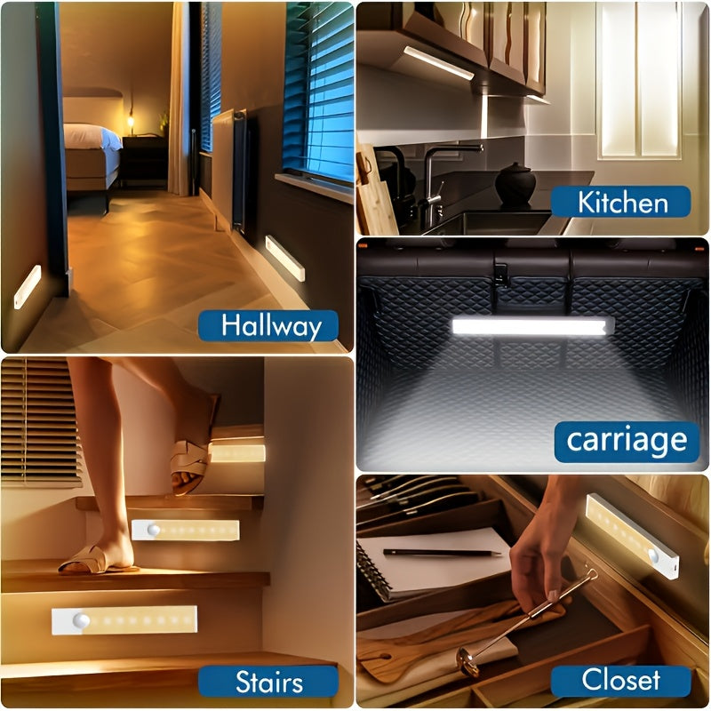 USB-C Rechargeable LED Motion Sensor Cabinet Lights 3 & 6 Pack – Wireless Magnetic Under Cabinet Night Light with 3 Modes for Kitchen, Closet, Stairs, Hallway & Bathroom, 10cm/20cm/30cm