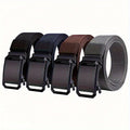 4pcs Nylon Belt Set with Automatic Buckle – Adjustable Unisex Casual Dress Belts for Jeans Work Pants Skirts Men Women Multicolor Combo Pack Black Blue Brown Gray Khaki Green