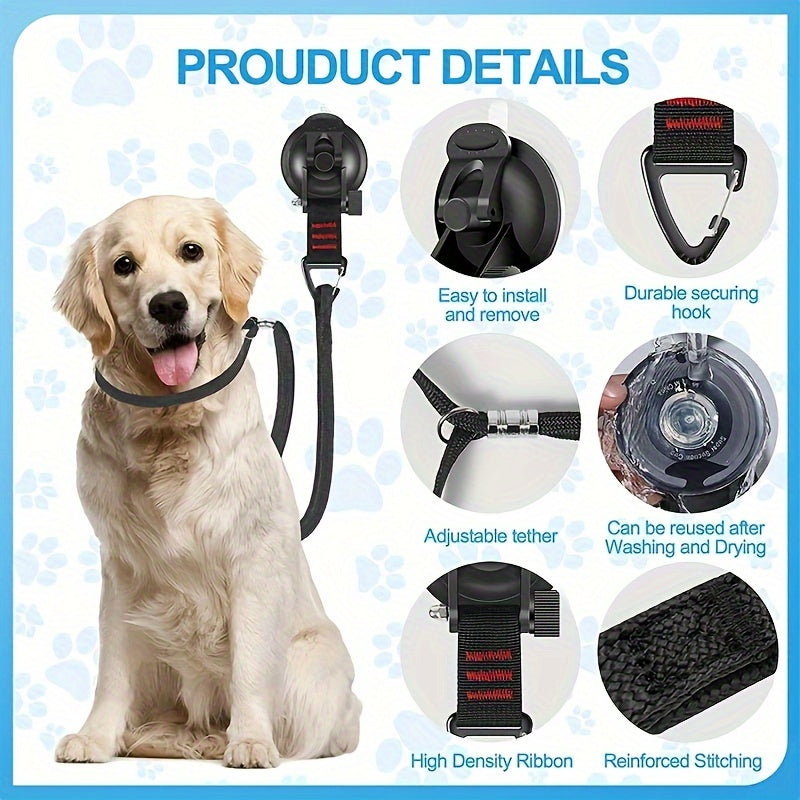 Dog Bath Tether with Heavy-Duty Suction Cup – Adjustable Grooming Restraint Leash for Bathtub, Shower & Grooming Table, Keeps Pets Still During Washing, Nylon Tow Rope for Dogs & Cats, 3 Colors