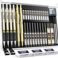 34-Piece Art Mechanical Pencil Set with Case 6 Metal Drafting Pencils 0.5mm 0.7mm 0.9mm 2mm Lead Tips 19 Refill Leads Erasers for Sketching Drawing Artists