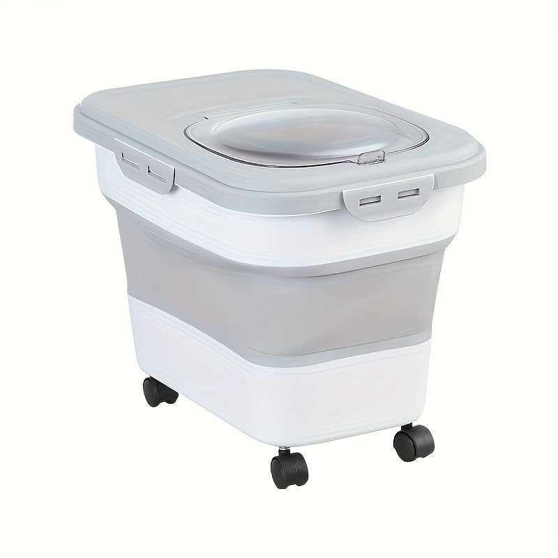 Large Airtight Pet Food Storage Container with Wheels – Moisture & Insect Resistant Sealed Bin with Measuring Cup & Foldable Design for Cat & Dog Dry Food, Off-White Green Pink