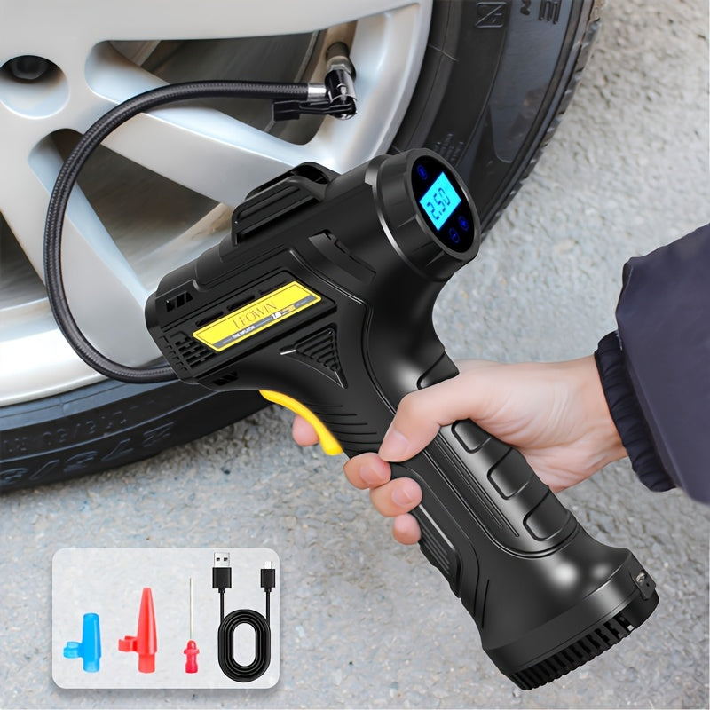 Portable Air Compressor Tire Inflator – 150 PSI Cordless Handheld Pump with Auto-Shutoff, Digital Pressure Gauge, LED Light, Rechargeable Battery for Car, Motorcycle, Bike, Ball | Velora