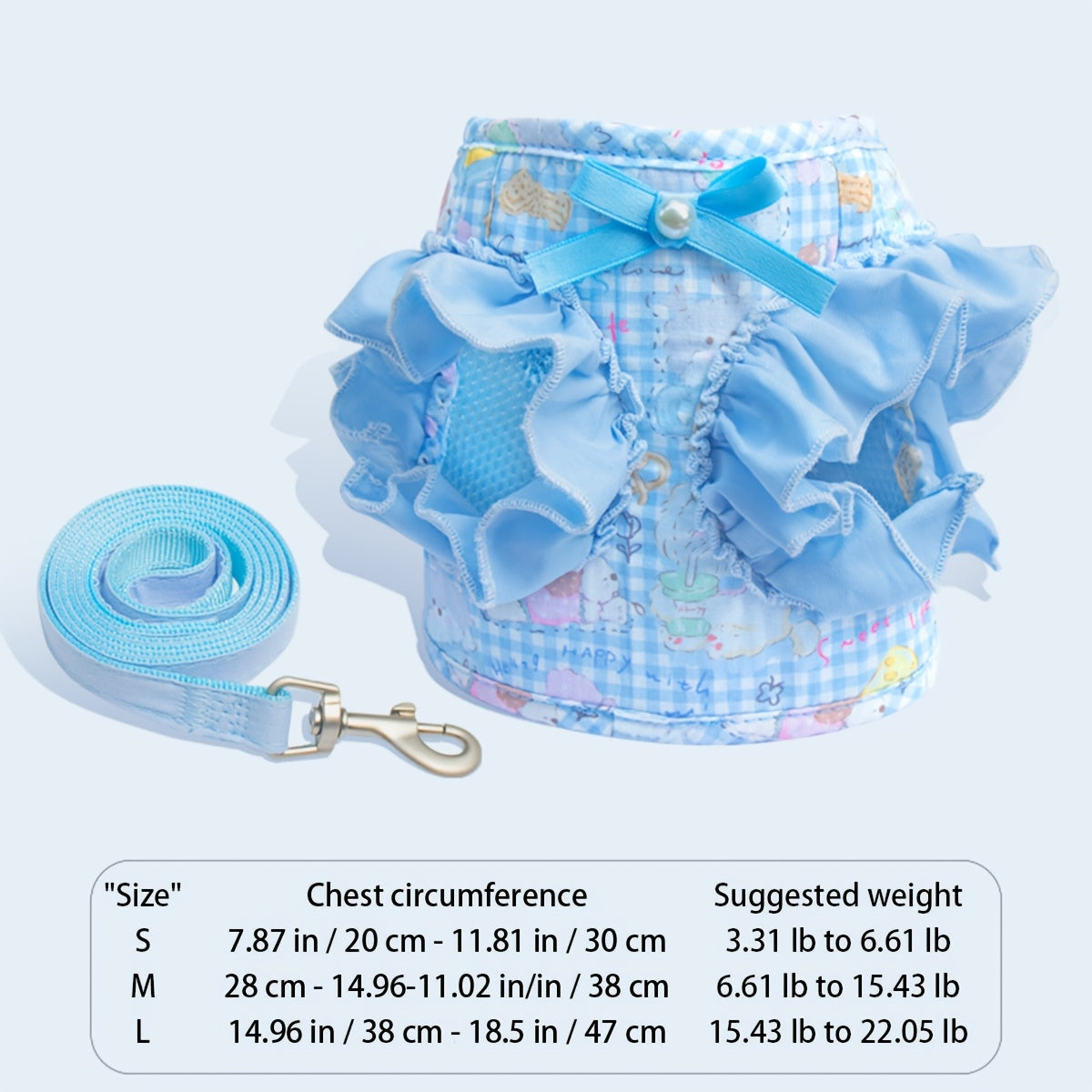 Dog Harness and Leash Set Vest Style – Soft Breathable Snap Closure Pet Harness with Cute Bow Cartoon Design, Double Protection for Small & Medium Dogs, Comfortable No-Pull Walking Harness S/M/L