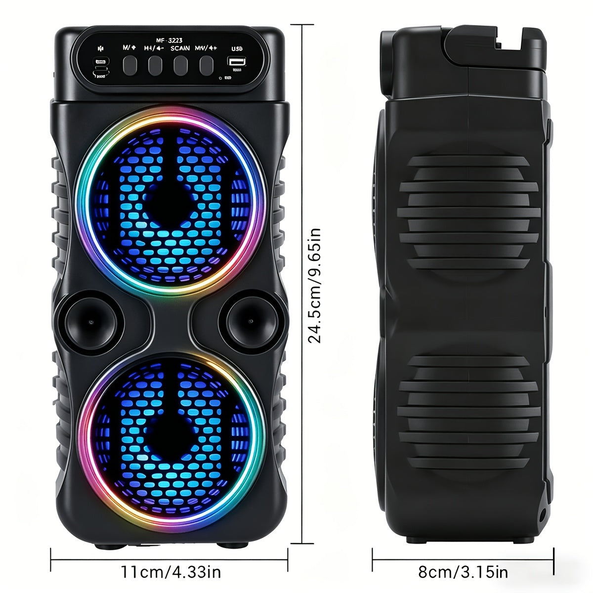 Portable Party Bluetooth Speaker with LED Light Show – Subwoofer Hi-Fi Stereo, Karaoke, BT/USB/TF/FM/AUX/TWS for Outdoor, Travel & Party