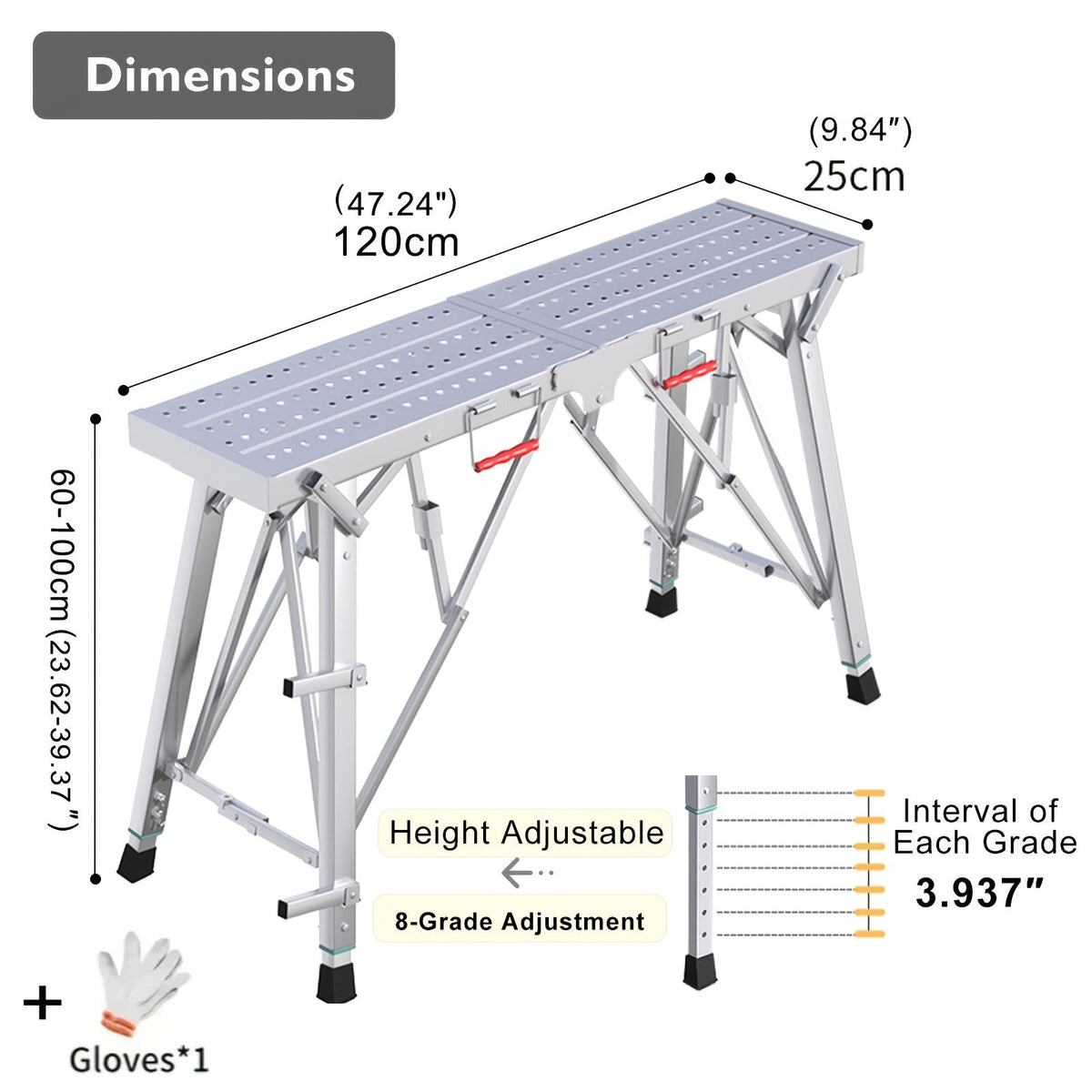 Scaffolding Work Platform 800Lb Heavy Duty Adjustable Height 31.5–49" – Folding Portable Step Ladder with Anti-Slip Feet & Safety Lock for Painting, Drywall, RV Cleaning, Car Washing & Home Decorating