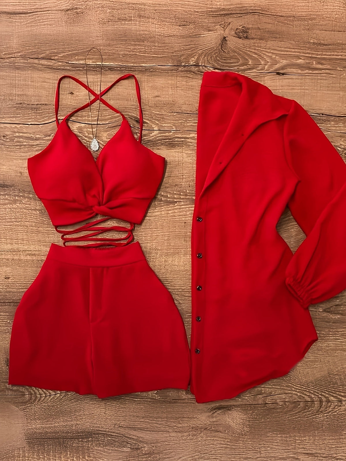 Women's 3-Piece Outfit Set - Camisole Top + Shorts + Shirt Cardigan | Solid Color Summer Vacation Casual Daily Commute Fashion Matching Set
