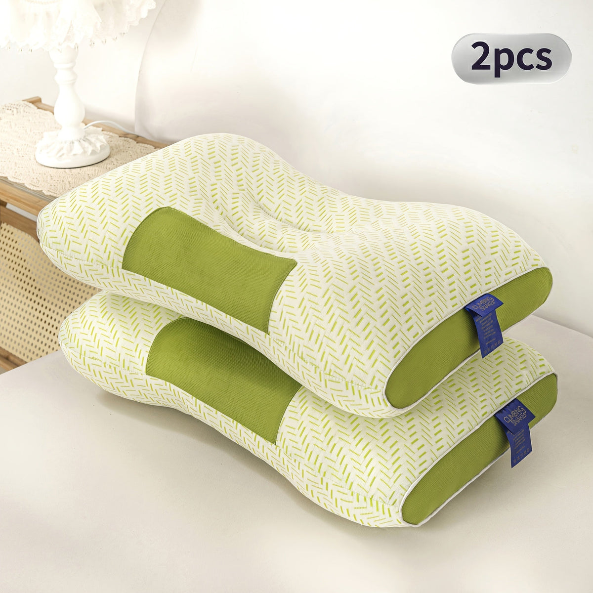 Ergonomic Neck Pillow 2-Pack – Breathable Fabric Cervical Support Pillow with Removable Zippered Pillowcase, Relieves Shoulder & Neck Pressure, Available in 5 Colors for Home & Office Use