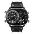 Men's Dual Time Zone Big Dial Quartz Watch – Faux Leather Strap, Luminous Hands, Stainless Steel Case, Casual Sports Wristwatch for Men, Perfect Gift
