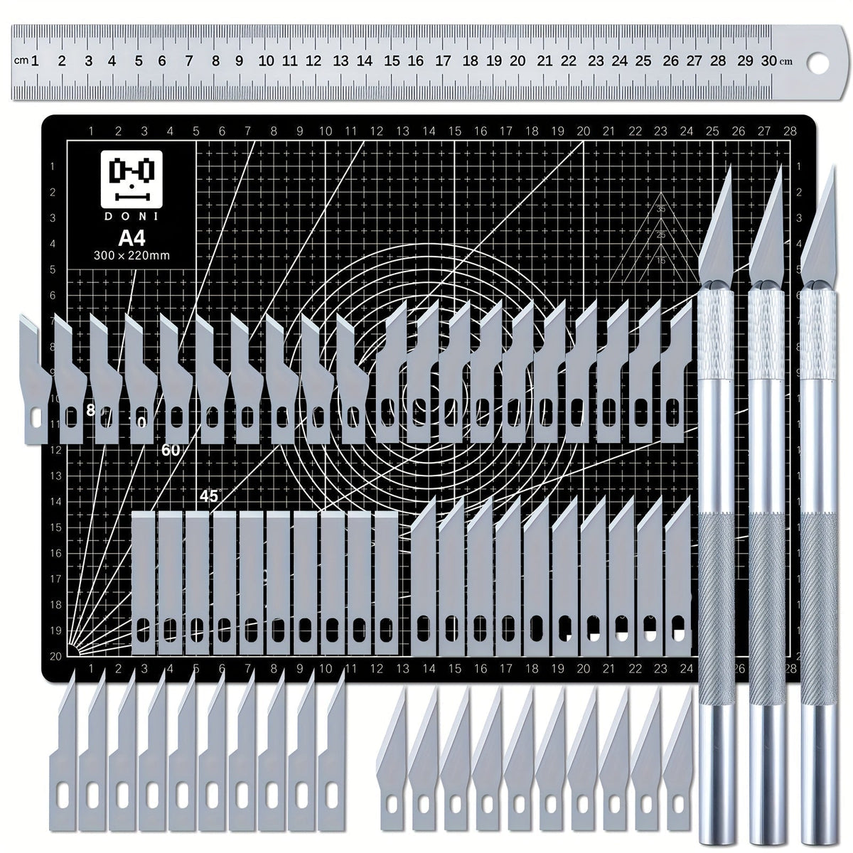65 Pcs Exacto Knife Craft Cutting Kit with A4 Cutting Mat – Precision Stencil Knife Set with Blades & Cutting Rulers for Paper Modelling, DIY Crafts, Scrapbooking, Art & Card Making